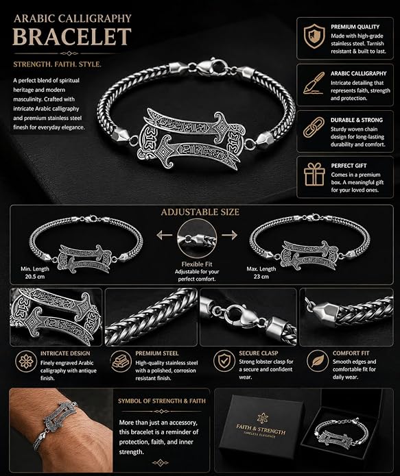 Stainless Steel Premium Zulfiqar Sword Charm Bracelet Unisex