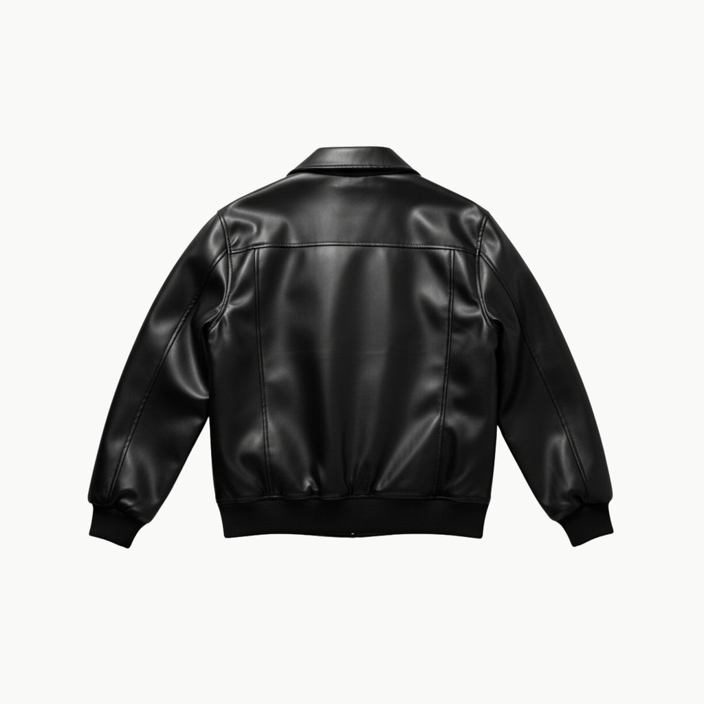 Black Boxy Fit Faux Leather Jacket
