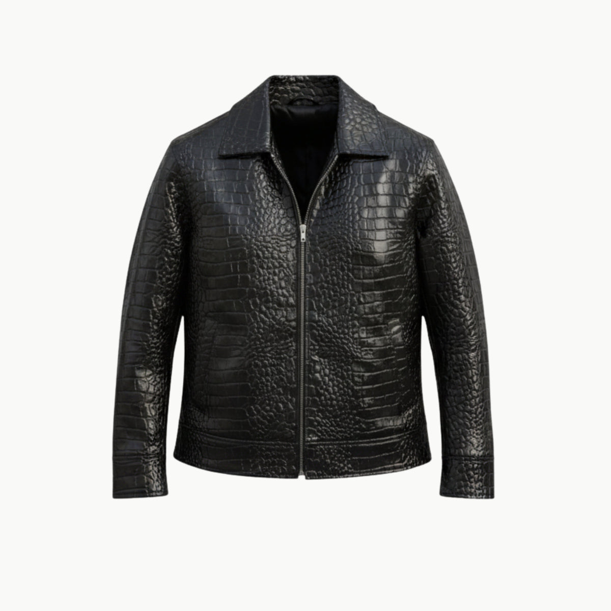 Crocodile Black Faux Leather Jacket